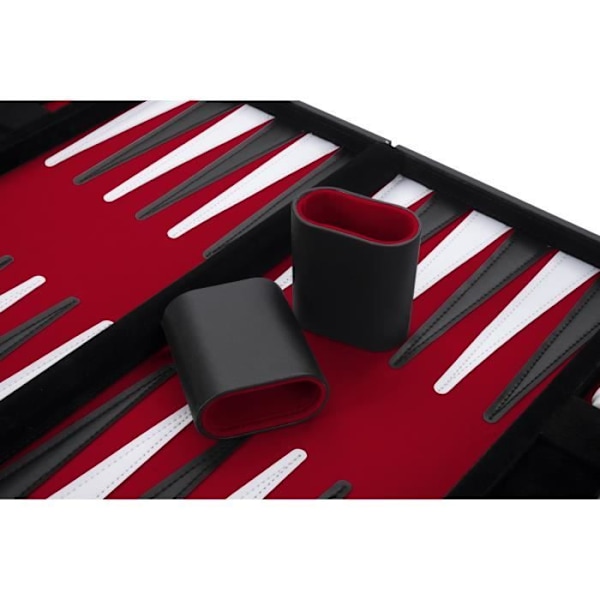 Backgammon 38 cm, i en resväska, filt och konstläder sydd röd/svart/vit Röd, svart, vit