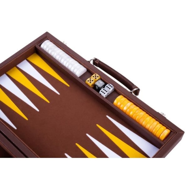 Lyx backgammon 15 tum - 38 cm - pärlemorfärgade tillbehör - brun