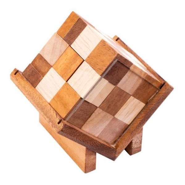 Träpussel - Kub i låda - 11 x 11,5 cm - 9 bitar - Mellannivå - Ekologiskt Svartvitt