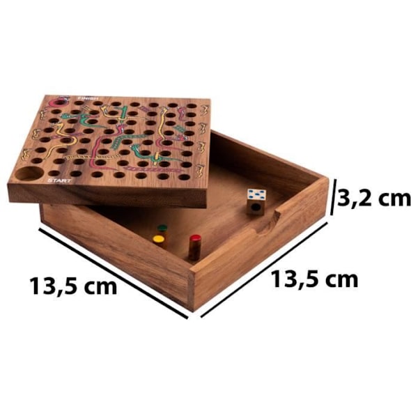 Engelhart - Ormspel och stege i en trälåda - reisespel för 4 år och uppåt - 2 till 4 spelare 13,5 x 13,5 x 3,5 cm
