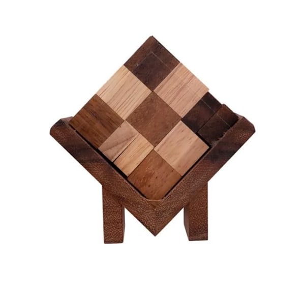 Träpussel - Kub i låda - 11 x 11,5 cm - 9 bitar - Mellannivå - Ekologiskt Svartvitt