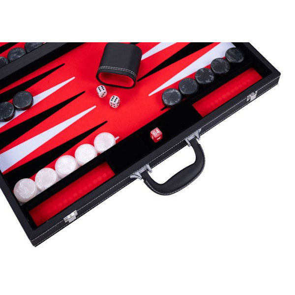 21 tums backgammon - Brädspel - Hög kvalitet - pärlemorfärgade tärningar och polletter - röd svart och vit