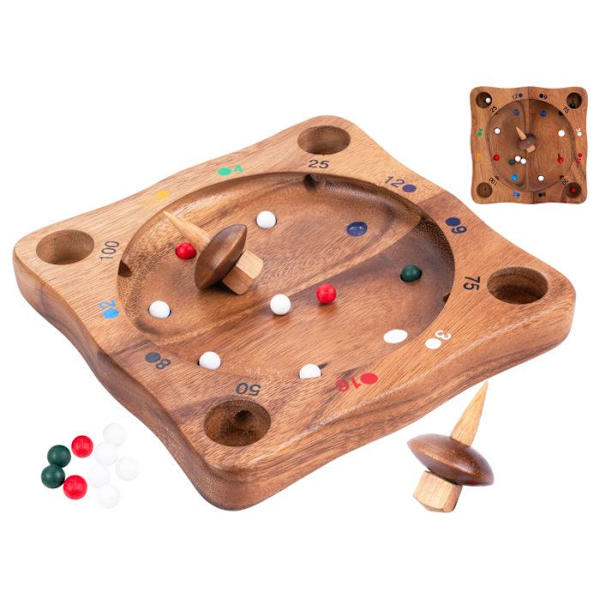 Trä Tyrolean Roulette - Spinning Top Game - 10 bollar - Ekologiskt - Från 6 år