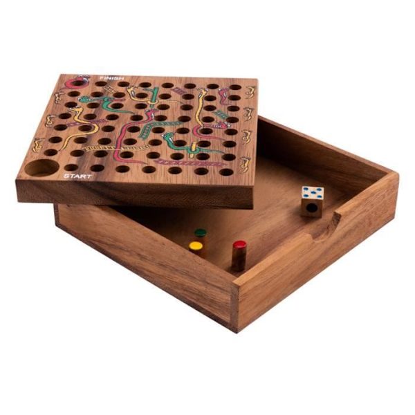Engelhart - Ormspel och stege i en trälåda - reisespel för 4 år och uppåt - 2 till 4 spelare 13,5 x 13,5 x 3,5 cm