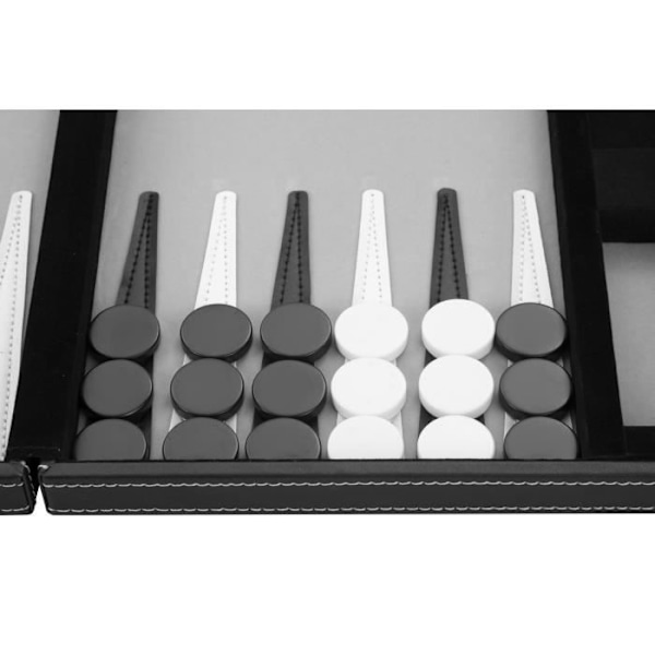 Backgammon 15"; 38 cm, i en resväska, filt och sytt konstläder (svart/vit/grå) Svart, grått, vitt