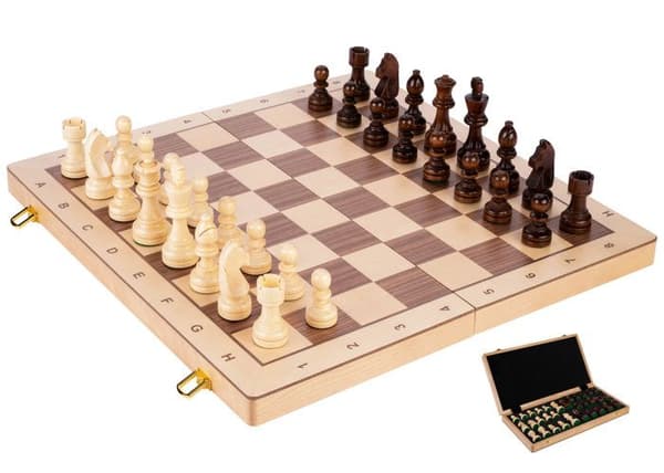 Schackspel - ENGELHART - 151206 - Fällbar - Valnöt och lönn - Vikta bräden brun