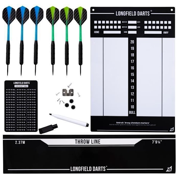 Dartspel - ENGELHART - Longfield PRO 501 - Sisalmål - 6 pilar - Skyddsring Svart