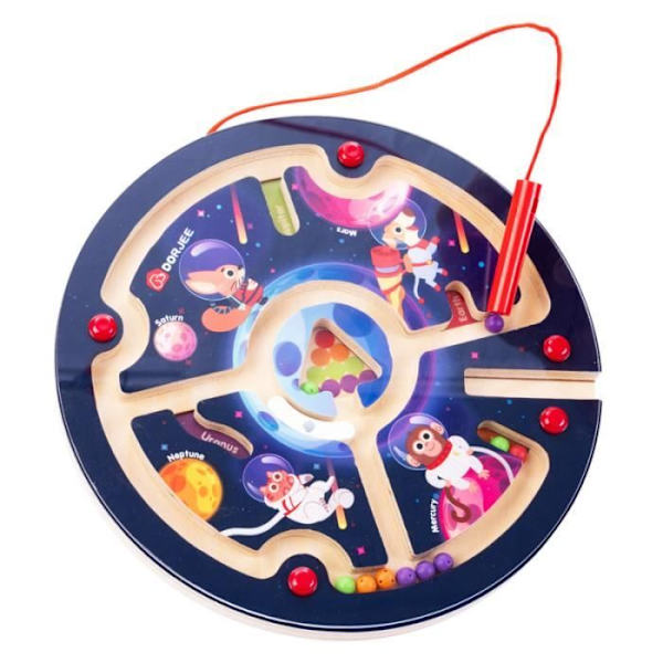 Träleksak - Magnetisk labyrint - Utrymme - 22 cm - Från 2 år - Pedagogisk Pärla färger
