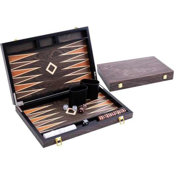 Backgammon Luxe 15 Tum ENGELHART - Fällbart Spel i Brun Ebenholts - Komplett Strategispel Brun