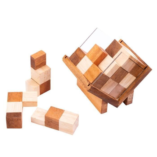 Träpussel - Kub i låda - 11 x 11,5 cm - 9 bitar - Mellannivå - Ekologiskt Svartvitt
