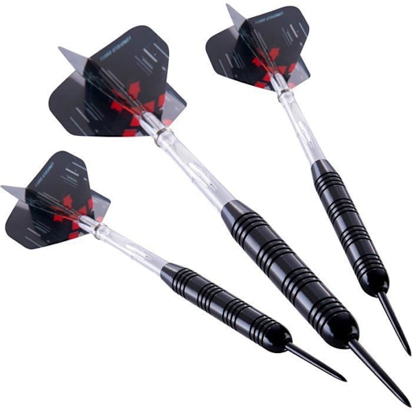 Set med 12 dartpilar spets i stål i mässingsutseende tungsten- 4 spelare- 23 gr - ENGELHART - Presentförpackning med tillbehör Svart silver