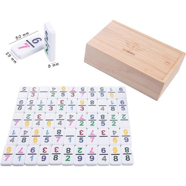 Engelhart - 250125 - Dominonummer av högsta kvalitet - Dubbel 9-version - 2-4 spelare -55 8 mm domino - Enkelt dominospel Färgglada siffror