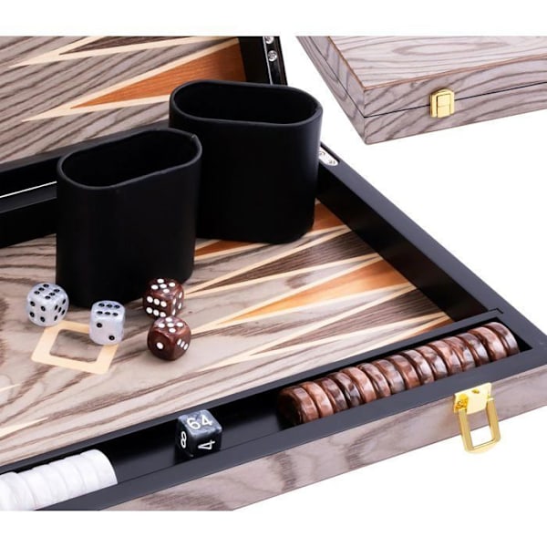 Backgammon Luxe 15 Tum ENGELHART - Fällbart Träskåp i Grå Ebonit - Strategispel och Tillbehör grå