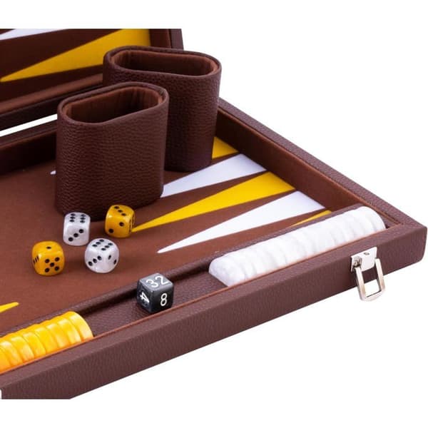 Lyx backgammon 15 tum - 38 cm - pärlemorfärgade tillbehör - brun