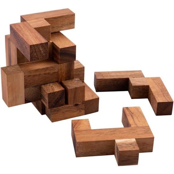 Träpussel - Engelhart - CONVOLUTION - 6 bitar - Expertnivå - Kub 7,8 cm kastanj