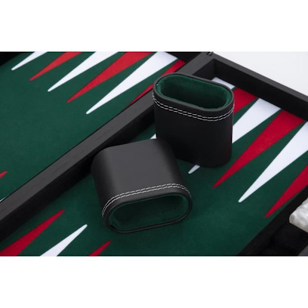 Lyx Backgammon 18" 45,5 cm - Hög kvalitet - Läderimitation, specialinlagd filt, pärlmarker och tärningar (Vit/Röd/grön)) Vit, Röd, Grön