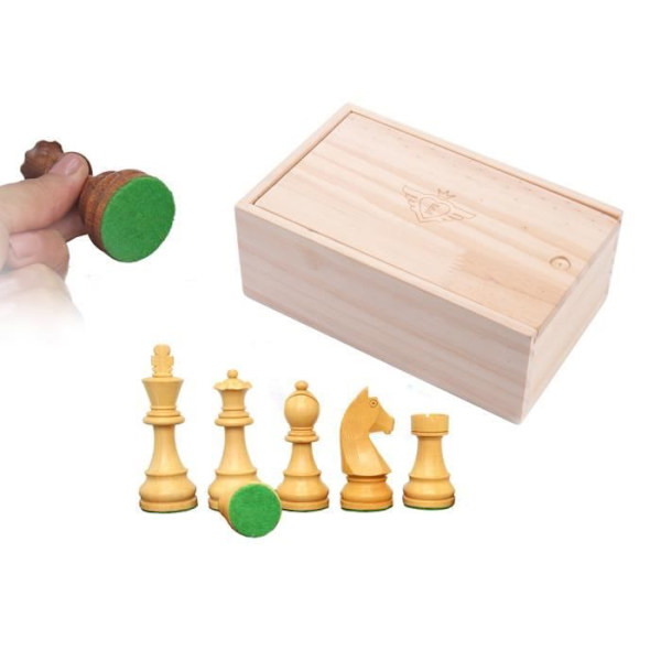 Schackspel i trä - Lyx - Inläggt schackbräde - 50 cm x 50 cm - Pjäser i buk - Trälåda