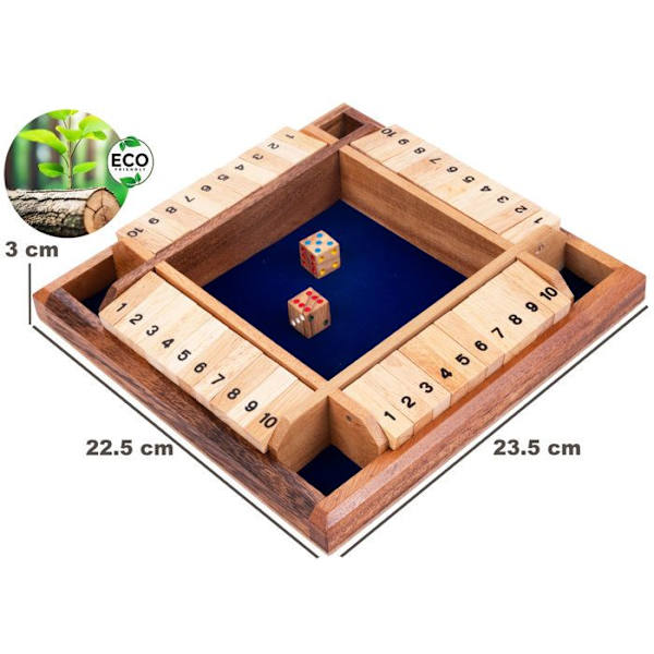Shut The Box 4 spelare - Trac-spel - Ekologiskt träspel - från 6 år