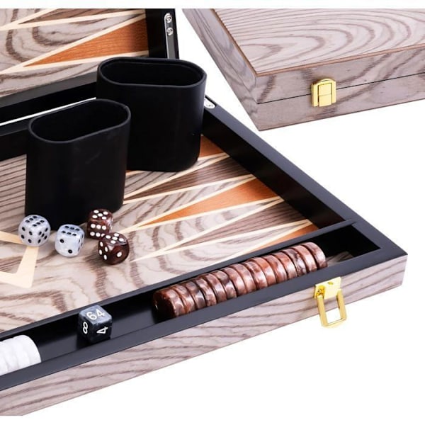 Engelhart- 250543 - 18 tum Deluxe Backgammon - Ebenholtsfaner och lack - grå