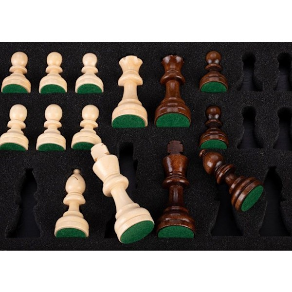 Stort schackspel 45 cm i björkträ - valnöt och lönnfanér - 151206 - Fällbar - Kung: 90 mm - Vikta pjäser