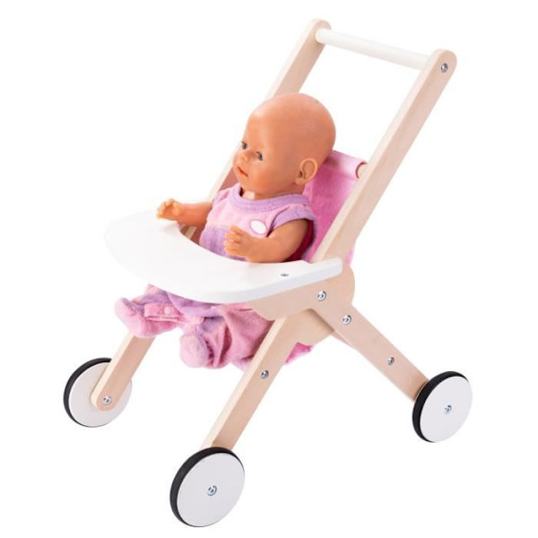 ENGELHART trävagn för dockor och pung - 50 cm hög - Robust och rosa