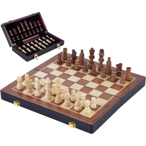 Lyxig massivträ schackbox - ENGELHART - Vikbar - snidade bitar - 45,5 CM