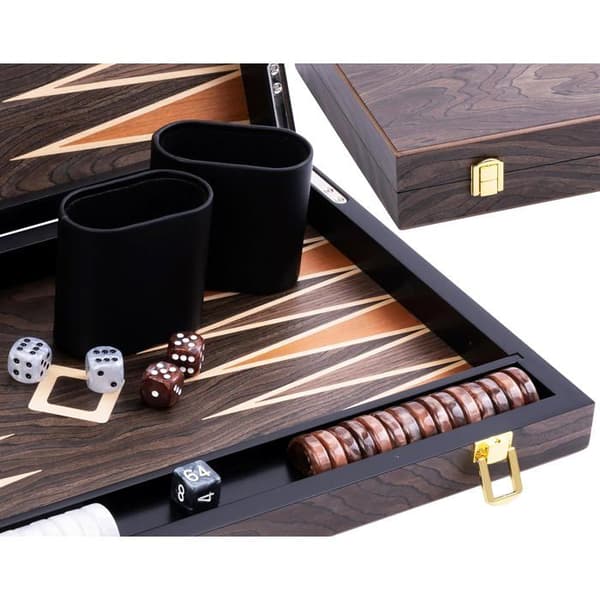 Backgammon Luxe 15 Tum ENGELHART - Fällbart Spel i Brun Ebenholts - Komplett Strategispel Brun