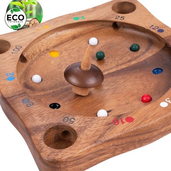 Trä Tyrolean Roulette - Spinning Top Game - 10 bollar - Ekologiskt - Från 6 år