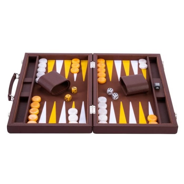 Lyx backgammon 15 tum - 38 cm - pärlemorfärgade tillbehör - brun