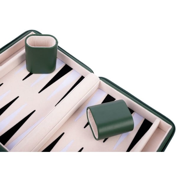 Backgammon resespelpåse 9" Röd konstläder - Dragkedja - Filtad insida: kräm/svart/vit - 250503 grön