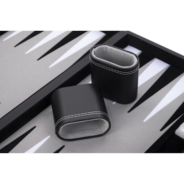 Lyx Backgammon 18" 45,5 cm - Hög kvalitet - Läderimitation, speciell inlagd filt, pärlmarker och tärningar (svart/vit/grå) svart, grått, vitt