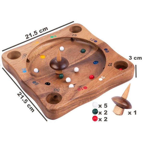 Trä Tyrolean Roulette - Spinning Top Game - 10 bollar - Ekologiskt - Från 6 år
