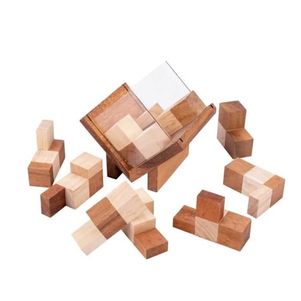 Träpussel - Kub i låda - 11 x 11,5 cm - 9 bitar - Mellannivå - Ekologiskt Svartvitt