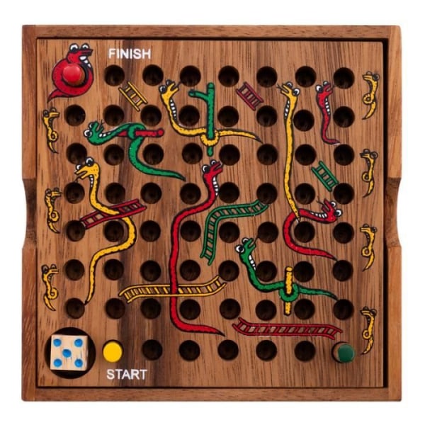 Engelhart - Orm- och stegespel i trälåda - resespel från 4 år och uppåt - 2 till 4 spelare 13,5 x 13,5 x 3,5 cm