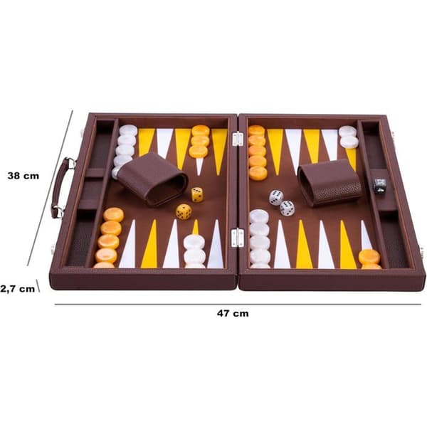 Lyx backgammon 15 tum - 38 cm - pärlemorfärgade tillbehör - brun