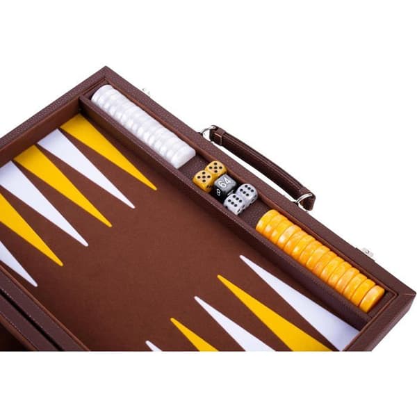 Lyx backgammon 15 tum - 38 cm - pärlemorfärgade tillbehör - brun