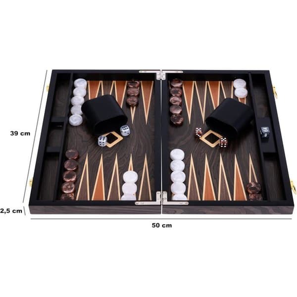 Backgammon Luxe 15 Tum ENGELHART - Fällbart Spel i Brun Ebenholts - Komplett Strategispel Brun