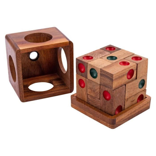 Träpussel - Engelhart - Låsta tärningar - 9 bitar - Svårnivå - 6,9 x 6,9 x 6,3 cm