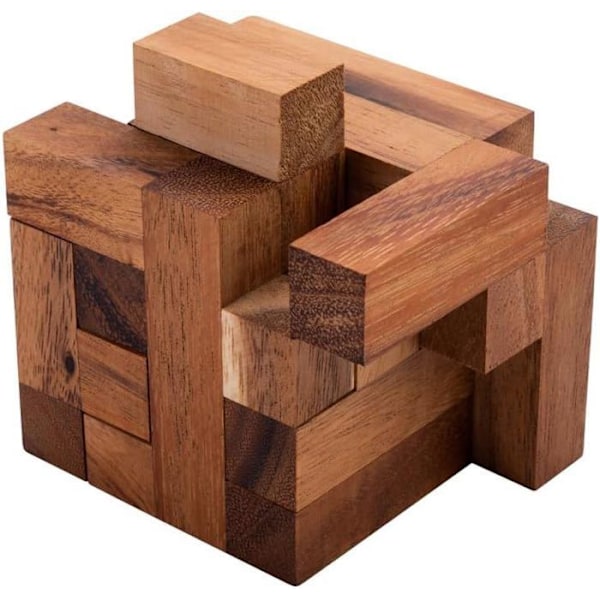 Träpussel - Engelhart - CONVOLUTION - 6 bitar - Expertnivå - Kub 7,8 cm kastanj