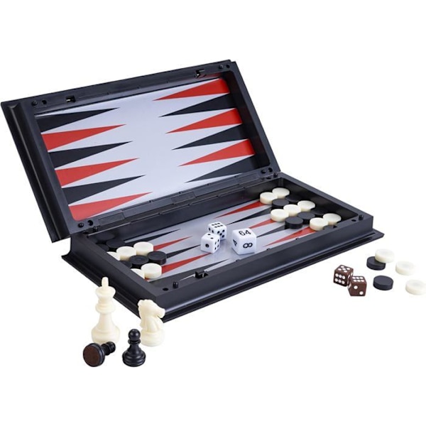 Resespel - Engelhart - Backgammon/Schack - 24 cm - Svart/Vit - Magnetisk Svartvitt