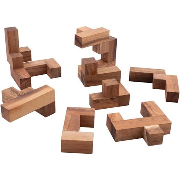 Träpussel - Engelhart - CONVOLUTION - 6 bitar - Expertnivå - Kub 7,8 cm kastanj
