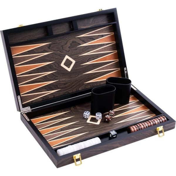 Backgammon Luxe 15 Tum ENGELHART - Fällbart Spel i Brun Ebenholts - Komplett Strategispel Brun