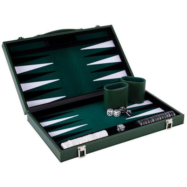 Backgammon de Luxe - Hög kvalitet - 15 tum - Syntetiskt läder - Filtinlägg - Pärlbelagda spelpjäser