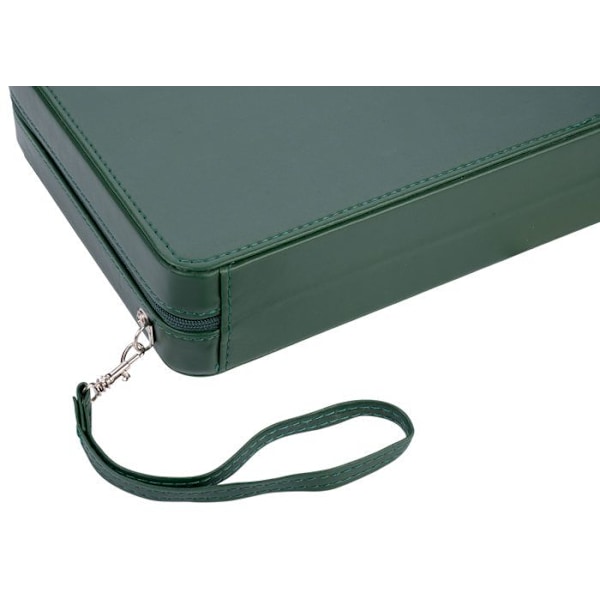 Backgammon resespelpåse 9" Röd konstläder - Dragkedja - Filtad insida: kräm/svart/vit - 250503 grön