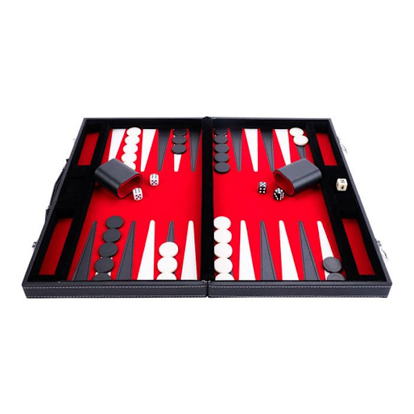21 tums backgammon - Brädspel - Hög kvalitet - pärlemorfärgade tärningar och polletter - röd svart och vit