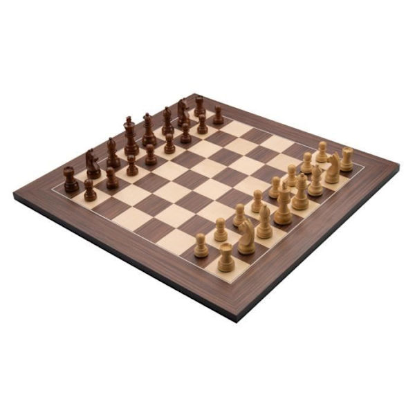 Schackspel i trä - Lyx - Inläggt schackbräde - 50 cm x 50 cm - Pjäser i buk - Trälåda