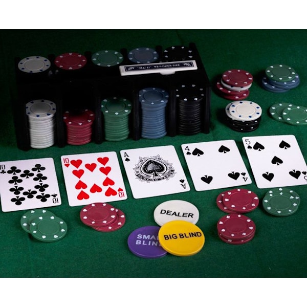 Komplett pokerset - Engelhart - Plåtlåda - 200 pokerchips - 2 kortlekar - Inkluderade tillbehör Metall