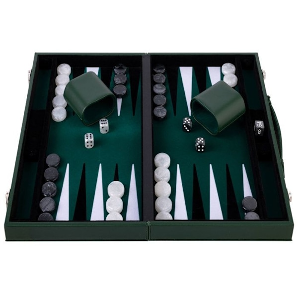Backgammon de Luxe - Hög kvalitet - 18 tum - Konstläder - Filtinlägg - Skimrande brickor
