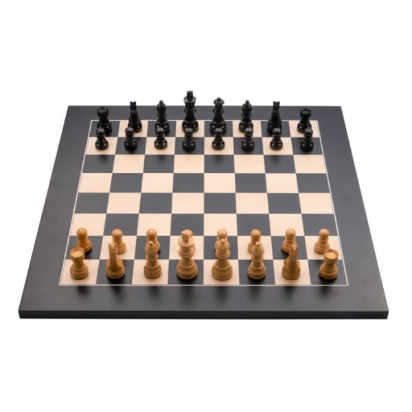 Lyxigt schackspel i inlagt lönnträ (svart/naturligt) 40 CM x 40 CM med snidade pjäser i lackerat trä