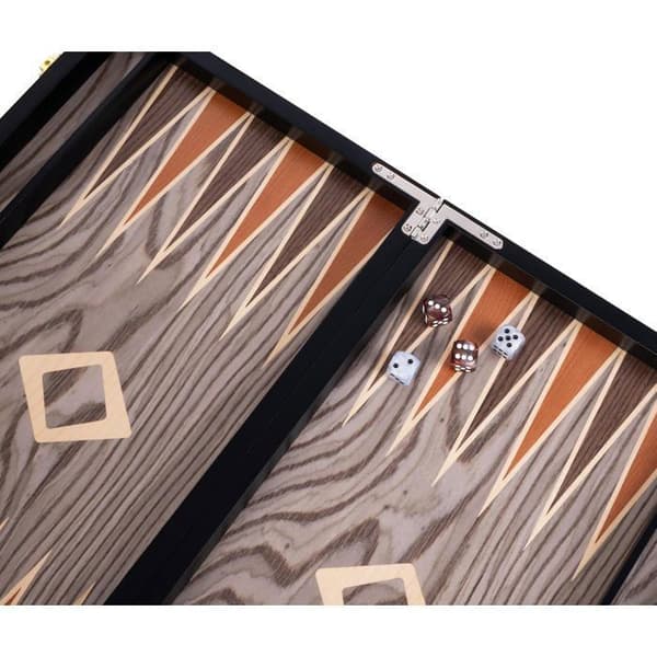 Backgammon Luxe 18 Tum ENGELHART - Fällbart Träskåp i Grå Ebonit - Strategispel - Tillbehör Grå